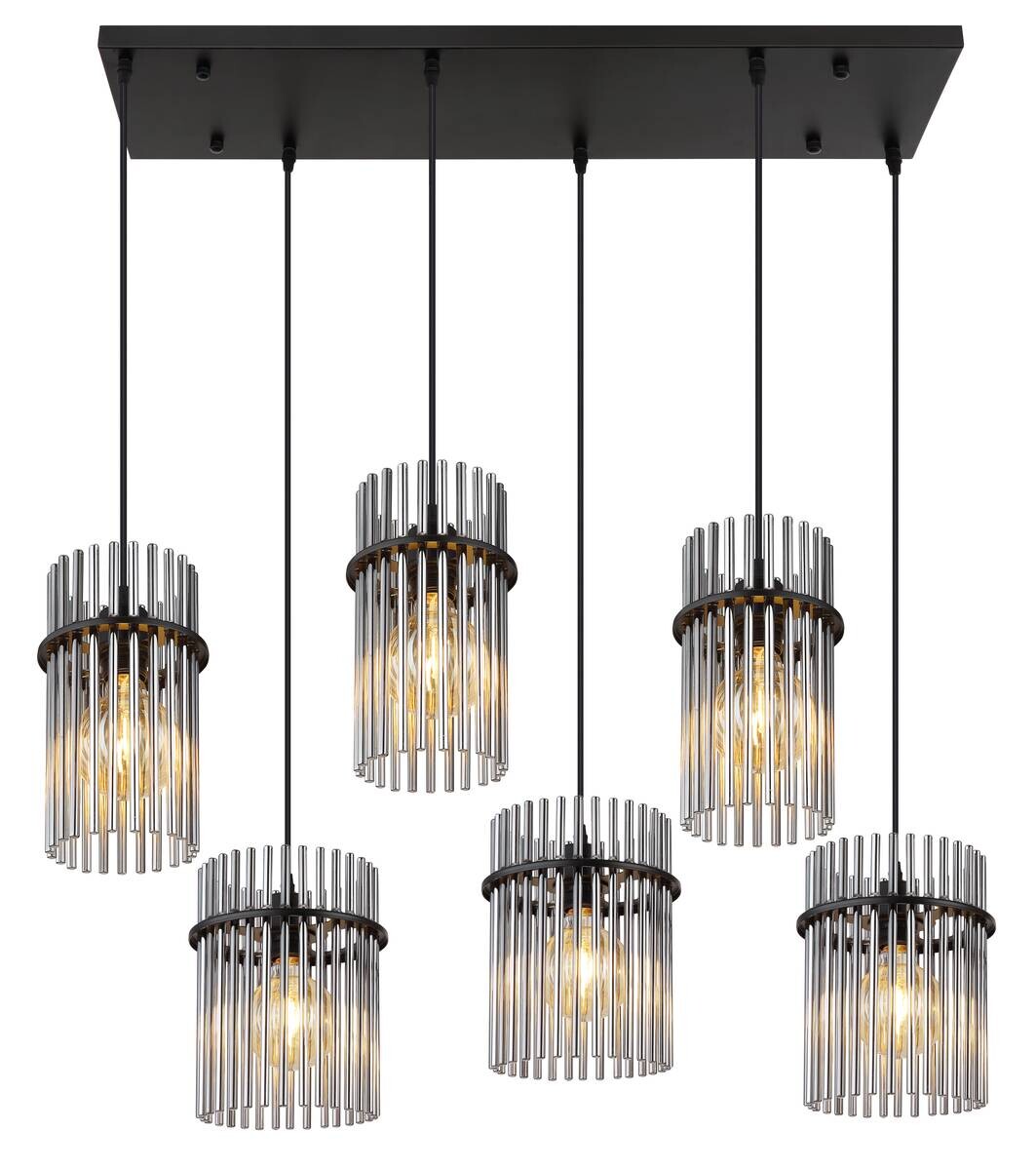 GLOBO Pendelleuchte mattschwarz Rauch schwarz Glas Metall B/H: ca. 92,5x125 cm E27 6 Brennstellen