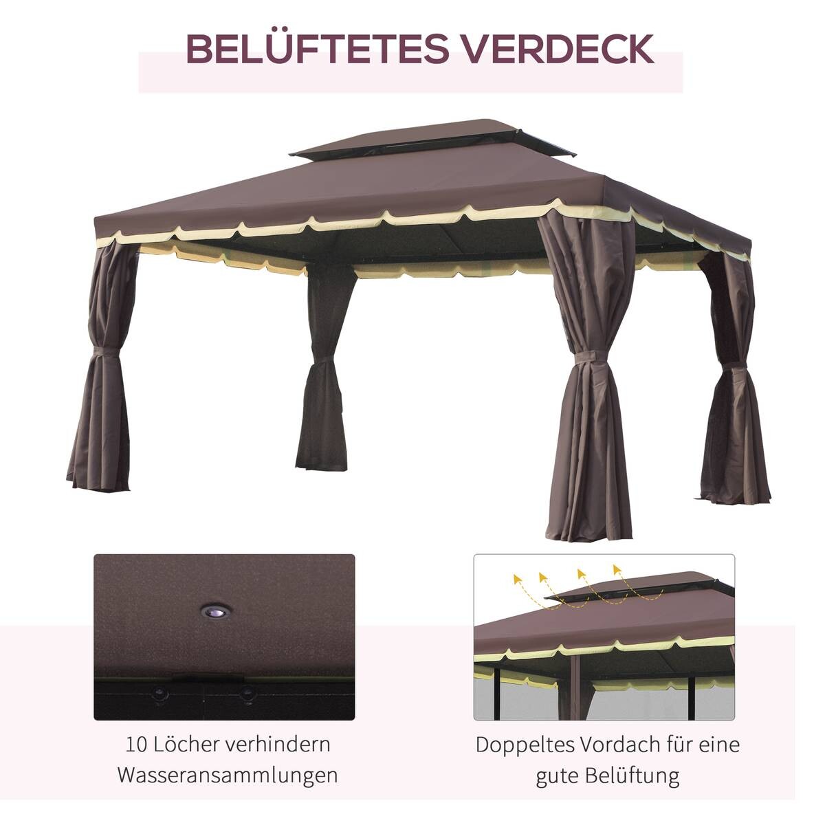 Outsunny Pavillon kaffee Aluminium B/H/L: ca. 290x280x390 cm