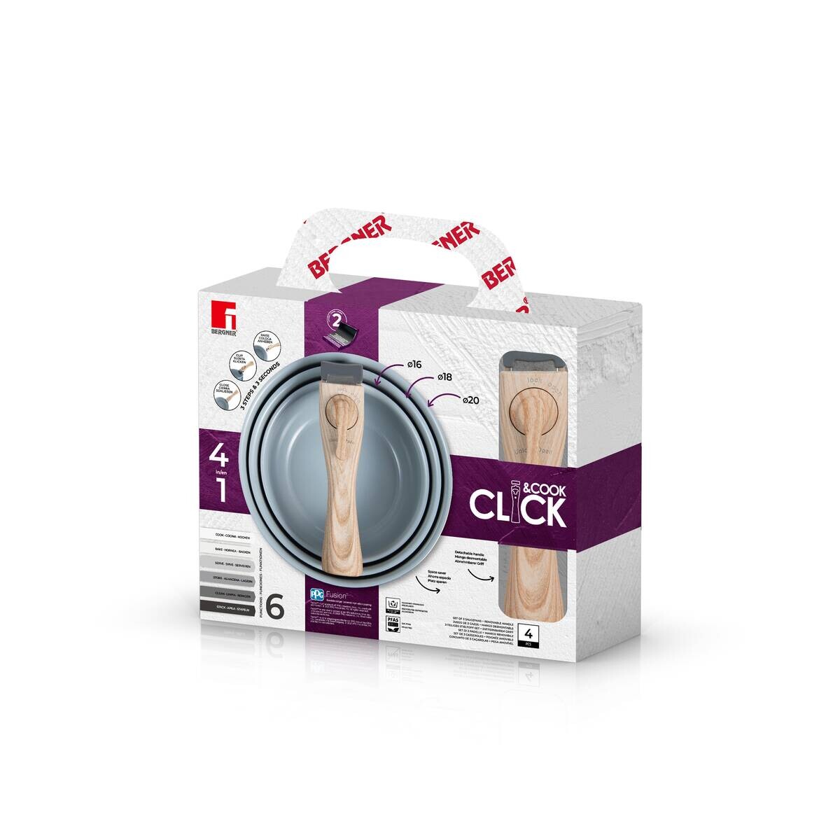 BERGNER Topfset CLICK & COOK silber Aluminium 4 tlg.