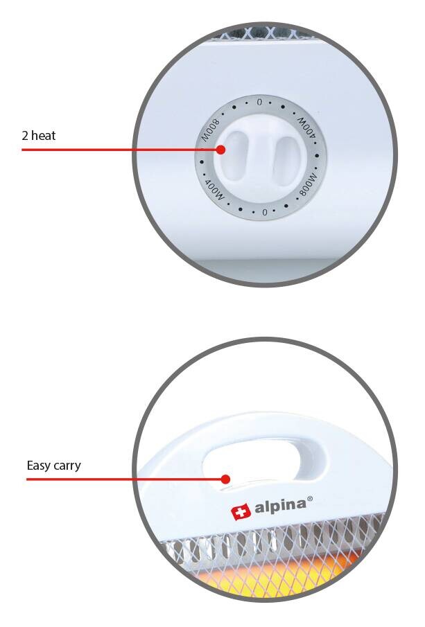 alpina Quarz-Heizstrahler 871125218212 LQ001 B/H/T: ca. 25x38x9 cm ca. 800 W
