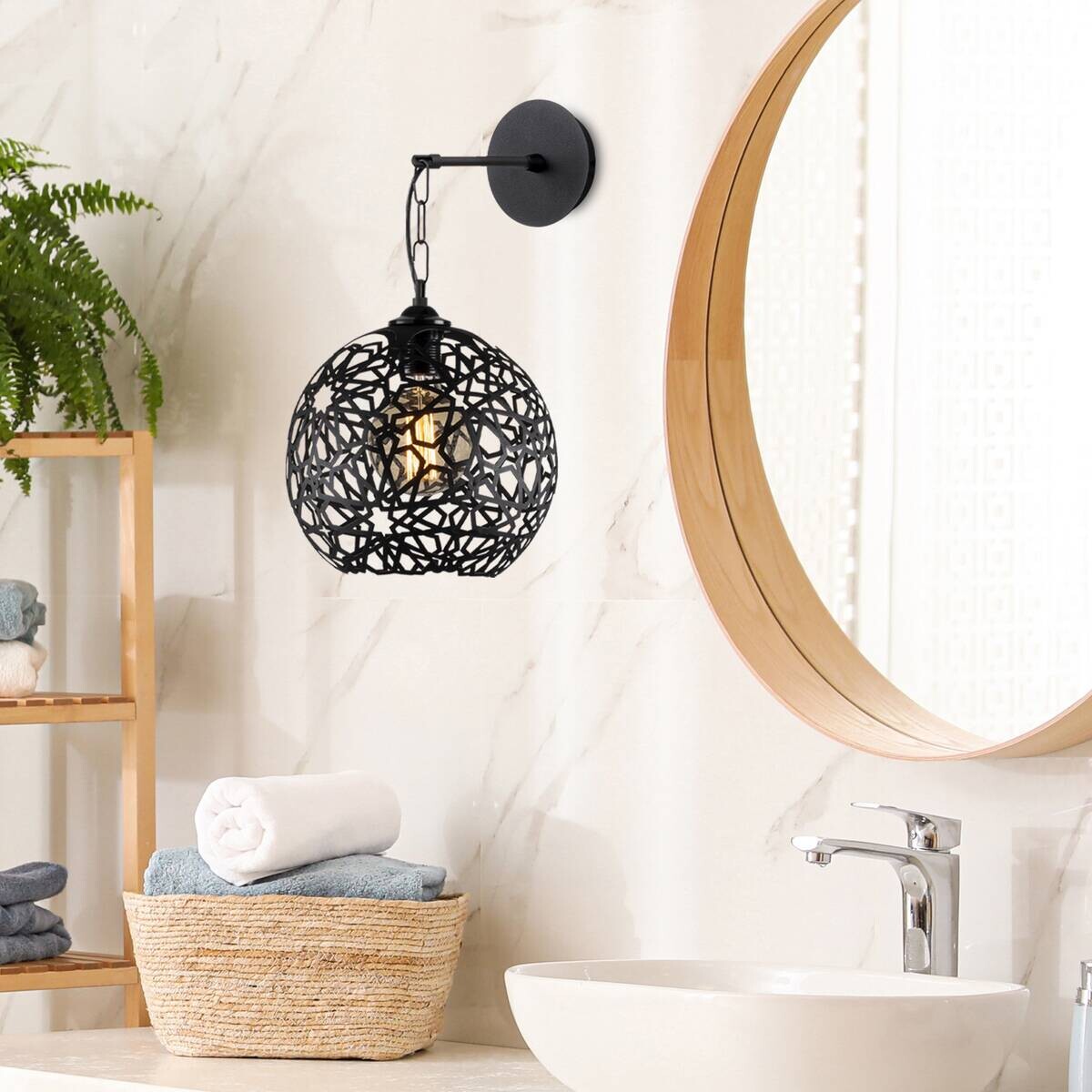 Opviq Wandleuchte schwarz Metall B/H/L: ca. 30x35x25 cm E27 1 Brennstellen