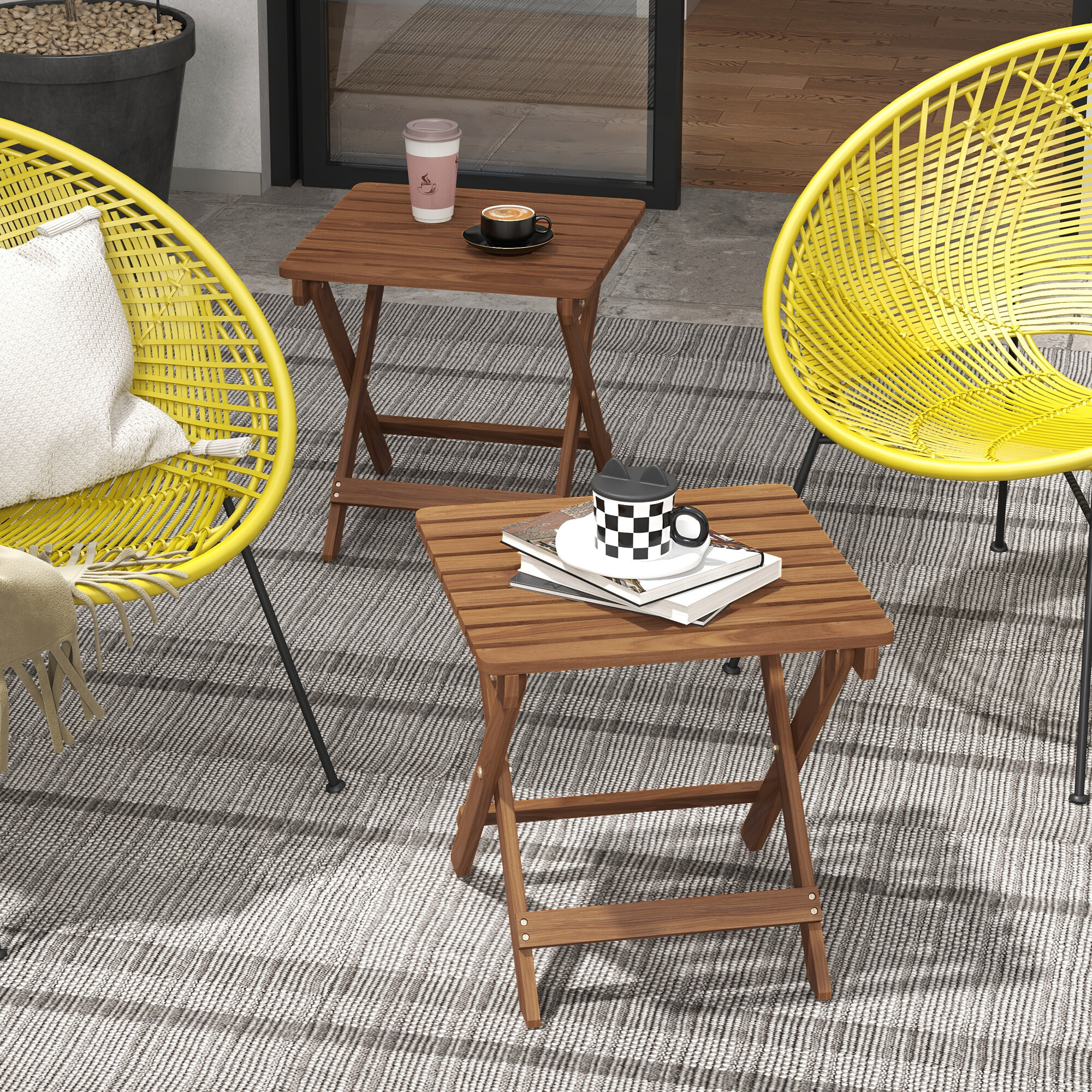 Outsunny Garten-Beistelltisch 2er-Set teak Akazie B/H/L: ca. 45x45x45 cm