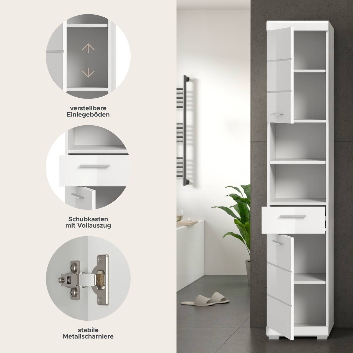 Badhochschrank Scout weiß weiß Hochglanz B/H/T: ca. 37x191x31 cm
