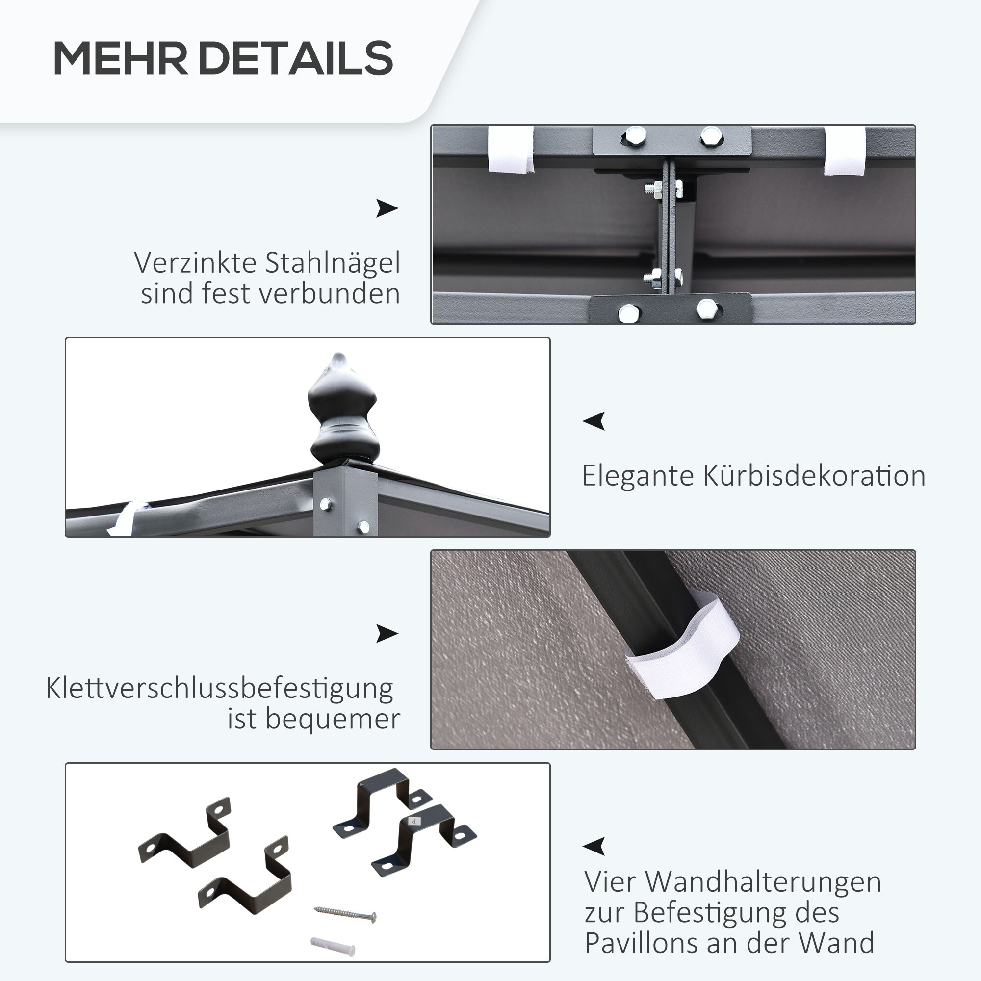 Outsunny Gartenpavillon grauschwarz Metall B/L: ca. 297x297 cm