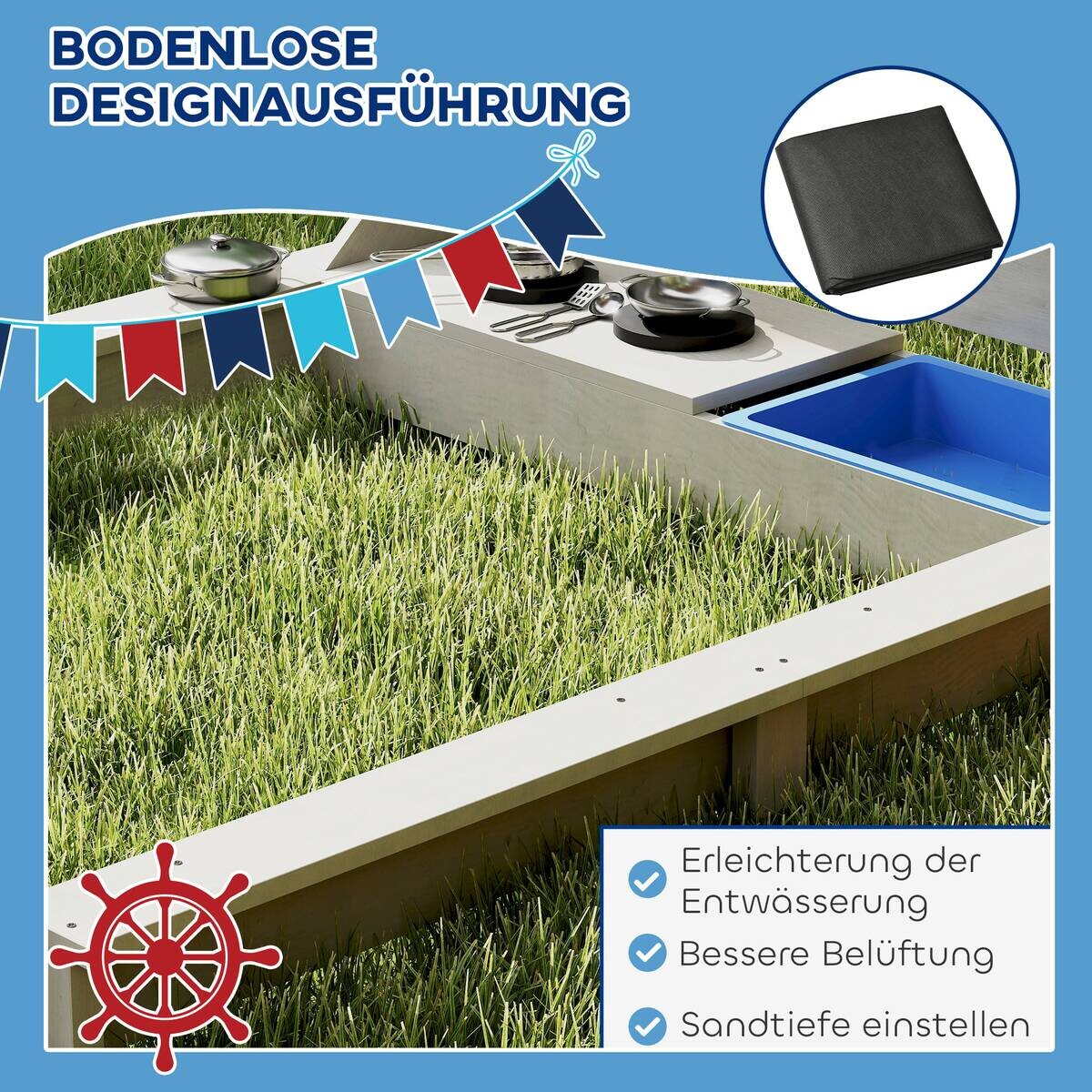 Outsunny Sandkasten grau B/H/L: ca. 103x144,5x180 cm