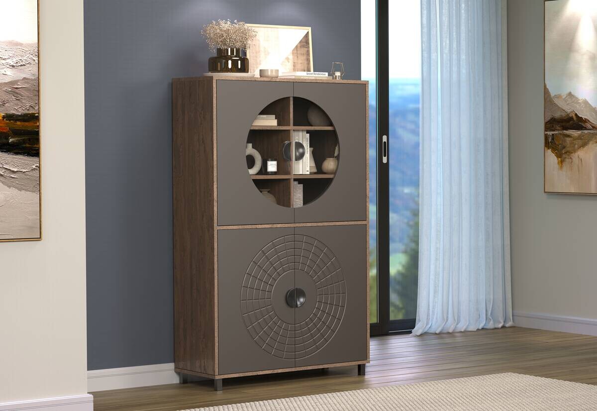 Highboardvitrine Fusion Eiche dunkel Nachbildung bronze Optik B/H/T: ca. 97x163x42 cm