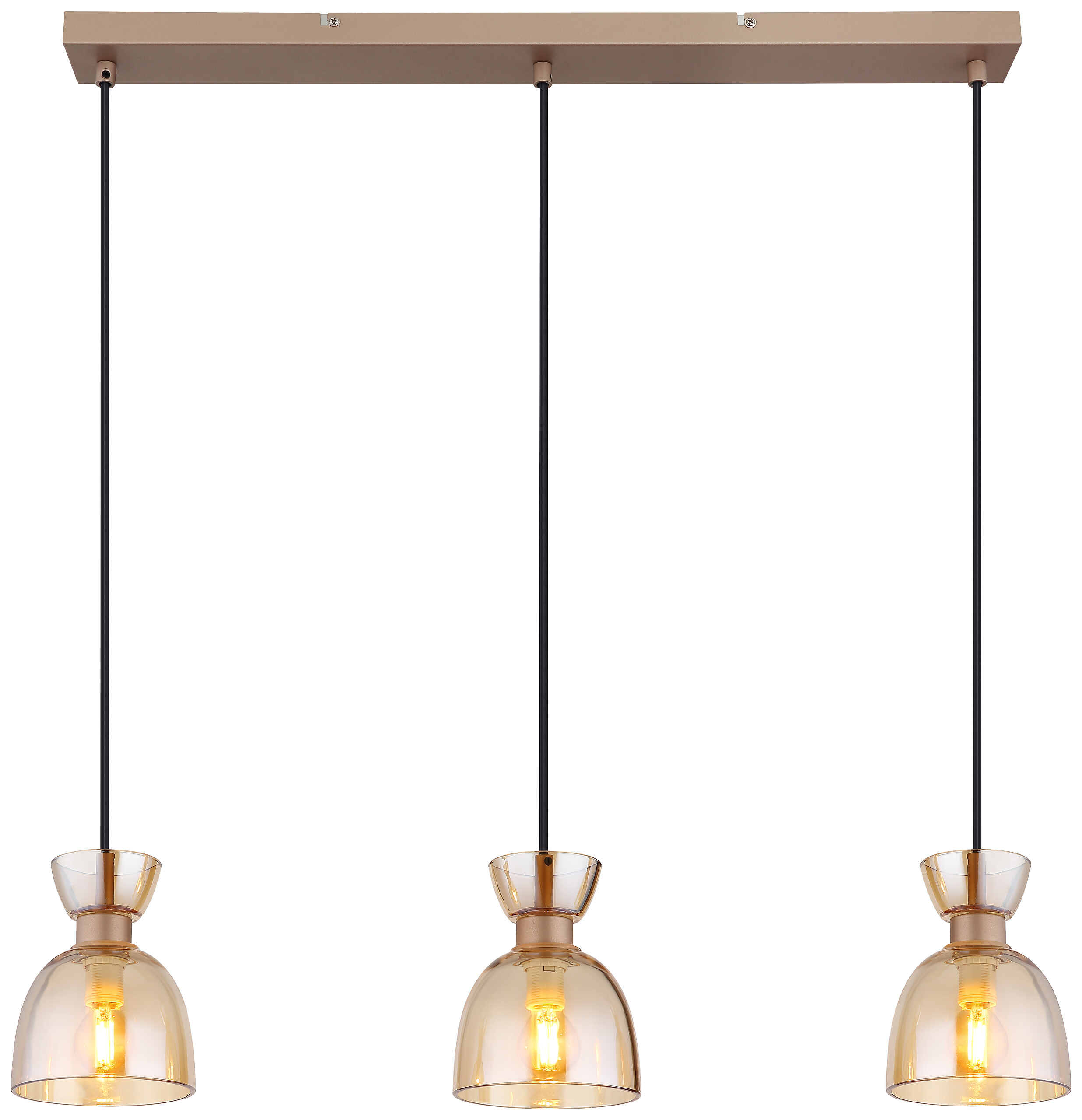 GLOBO Pendelleuchte schwarz amber kaffee Glas Metall B/H: ca. 65x120 cm E14 3 Brennstellen