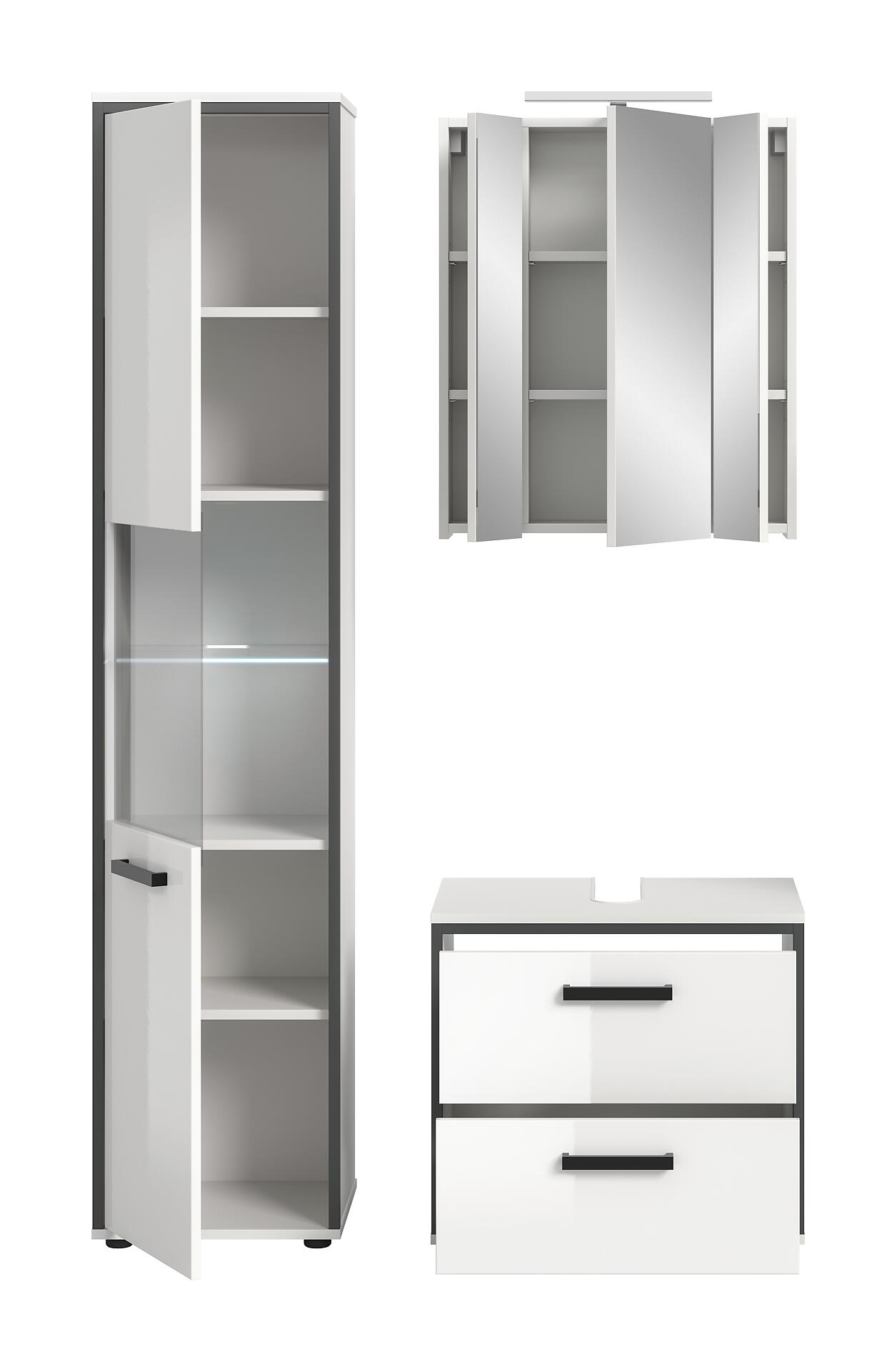 Badblock KOJAK weiß Hochglanz anthrazit grau B/H/T: ca. 115x188x37 cm