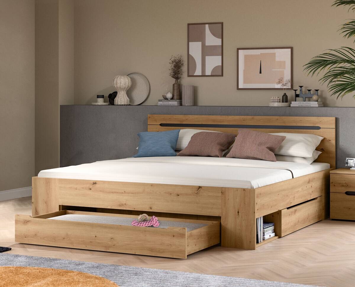 Bett CANU basaltgrau Artisan Nachbildung