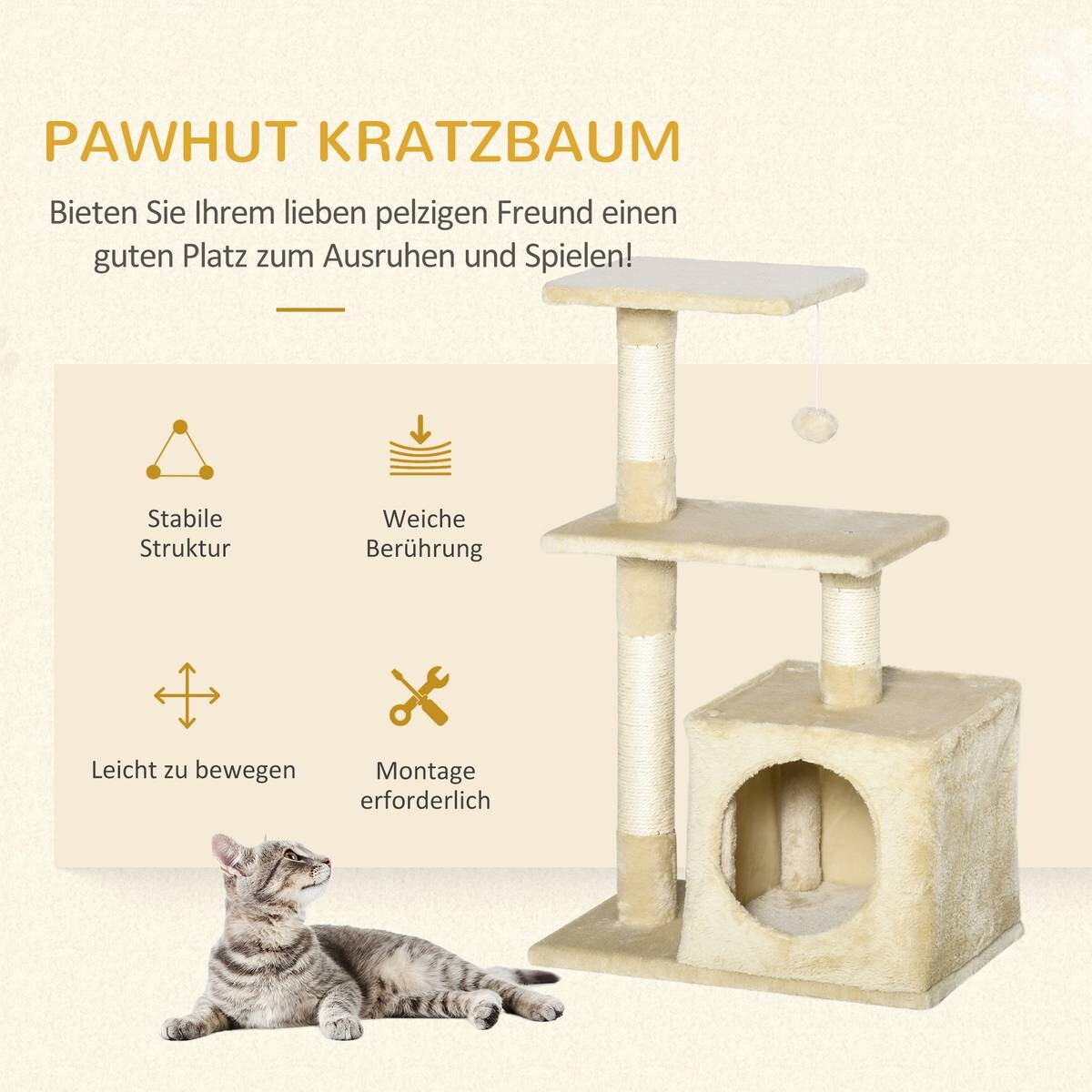 PawHut Kratzbaum beige Sisal B/H/L: ca. 50x80x30 cm