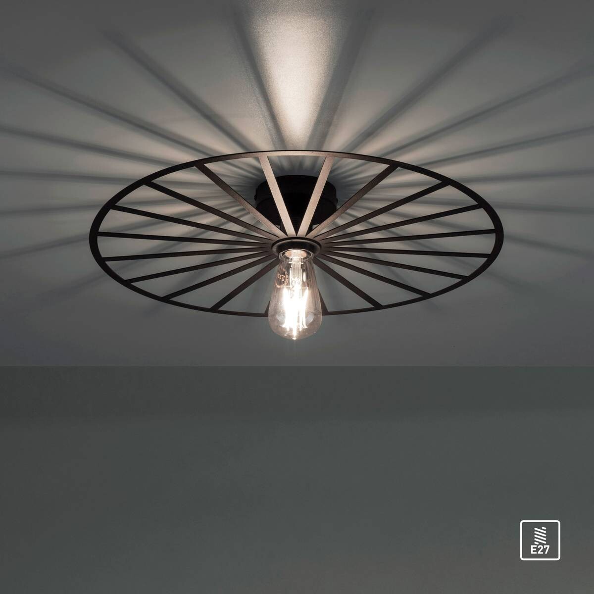 Just Light Wand-/Deckenleuchte SPIKE 15636-18 schwarz Metall H/D: ca. 9x50 cm E27 1 Brennstellen