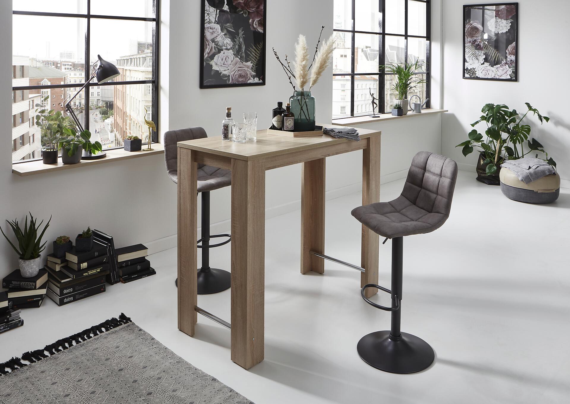 Barhocker Yvonne 2er Set grau Vintage Microfaser B/H/T: ca. 43x113x44 cm