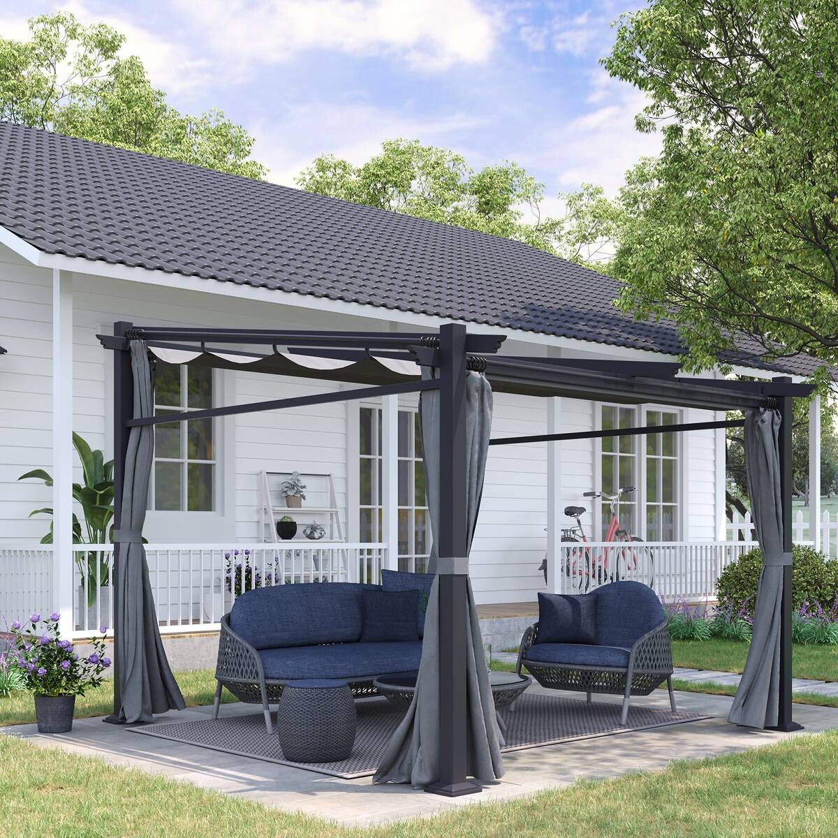 Outsunny Pergola mit Sonnendach grau Polyester B/H/L: ca. 295x230x297 cm