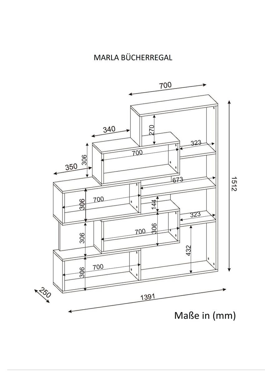 Regal Marla weiß B/H/T: ca. 139x151x22 cm