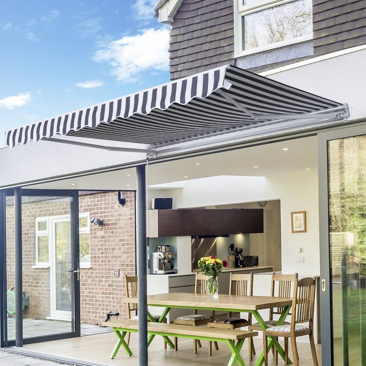 Outsunny Gelenkarmmarkise grau B/H/L: ca. 350x0,3x250 cm