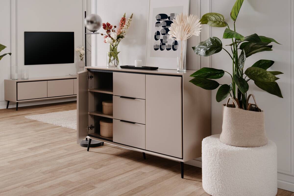 Kommode Arona sand schwarz B/H/T: ca. 135x90x38 cm