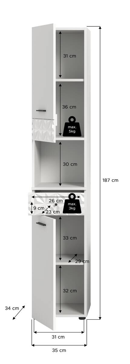 Hochschrank Prisma weiß B/H/T: ca. 35x187x34 cm