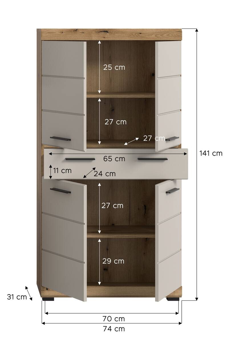 Midischrank Scout Evoke Oak Nachbildung Kaschmirgrau Nachbildung B/H/T: ca. 74x141x31 cm