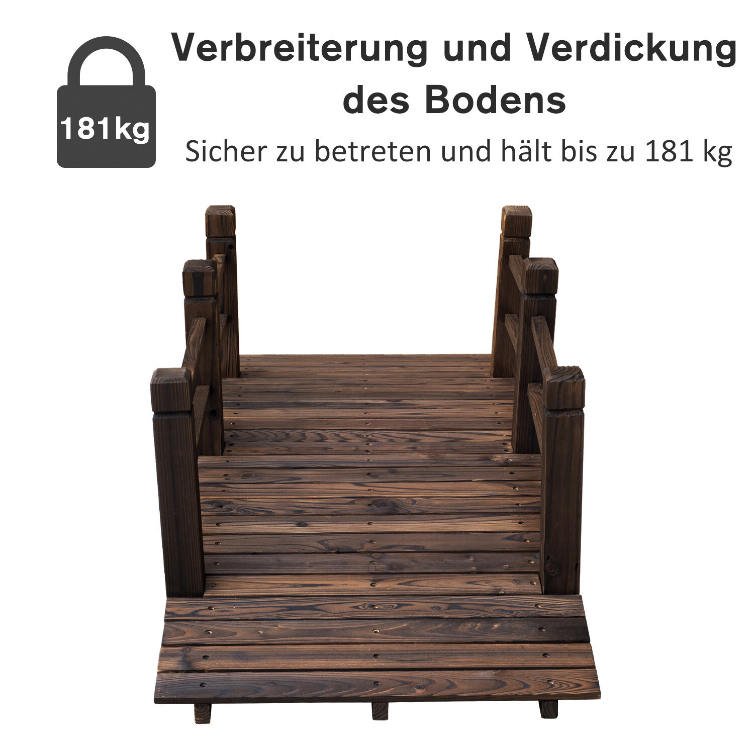 Outsunny Holzbrücke mit Geländer dunkelbraun B/H/L: ca. 67x48x153 cm ca. 181 kg