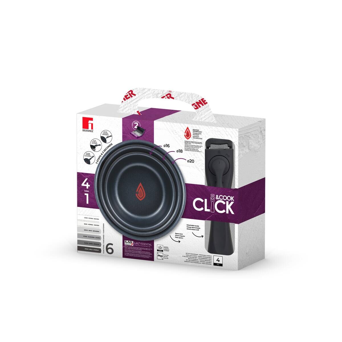BERGNER Topfset CLICK & COOK schwarz Aluminium 4 tlg.
