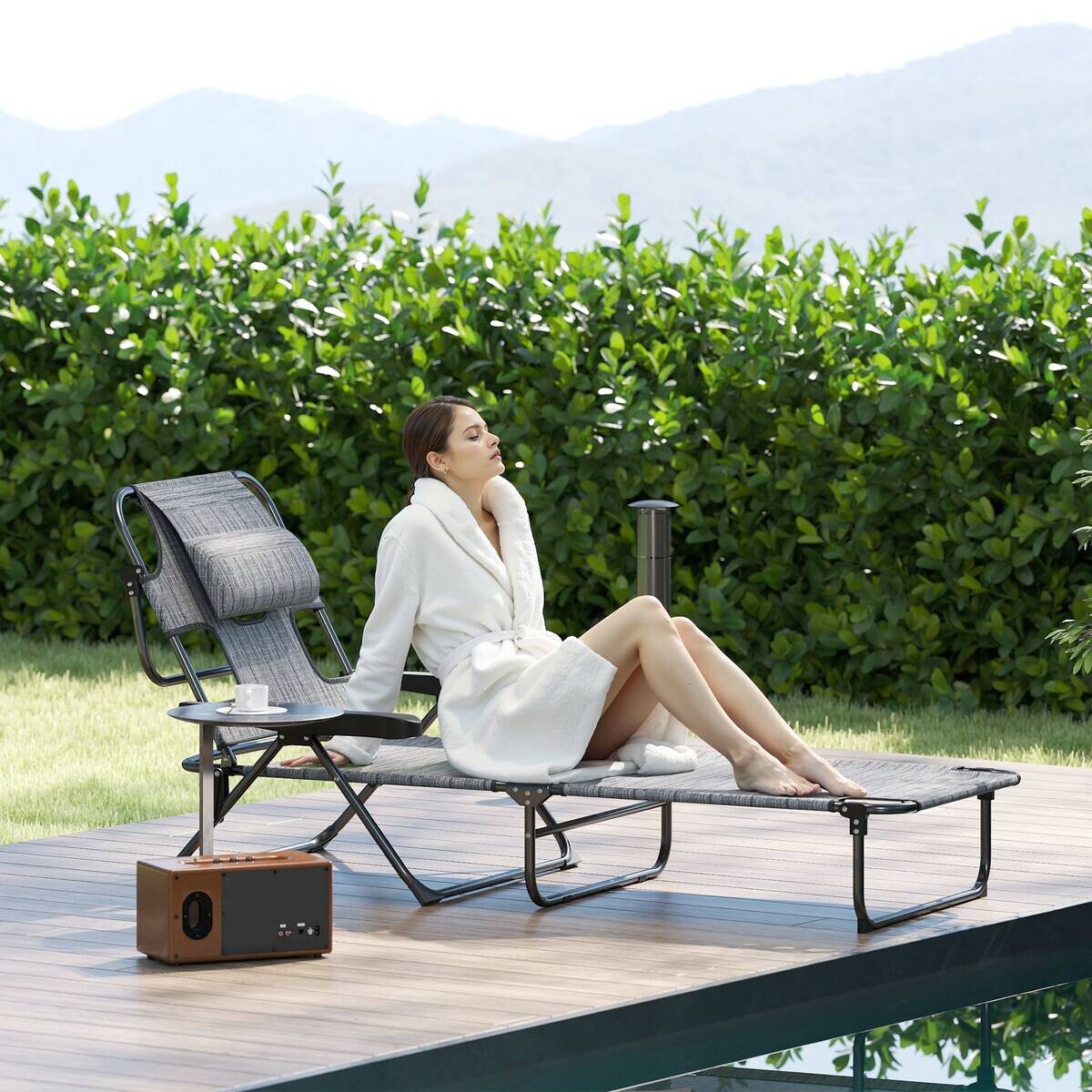 Outsunny Sonnenliege grau Polyester B/H/L: ca. 72x31x194 cm