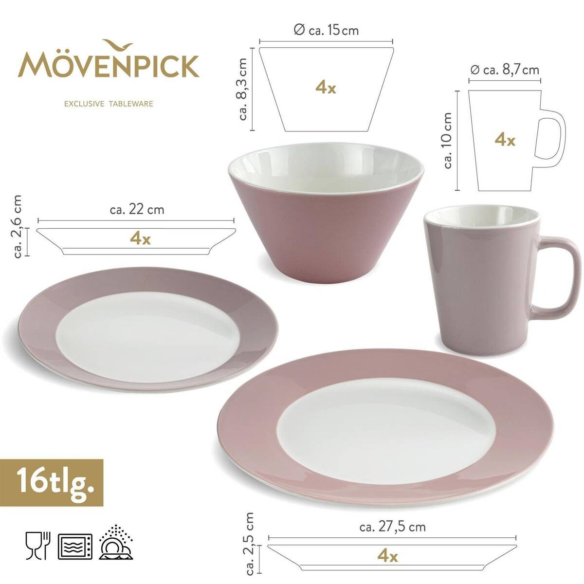 Mövenpick Kombiservice Montreux rosa Porzellan 16 tlg.