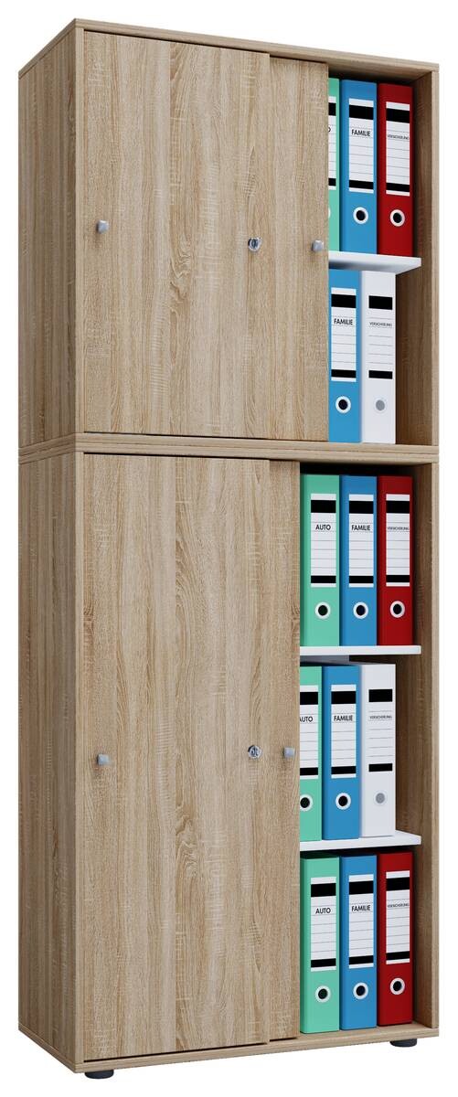Büroschrank Lona XXL mit Schiebetüren Eiche Sonoma Nachbildung weiß B/H/T: ca. 70x184x37 cm