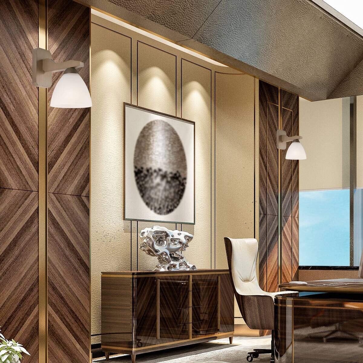 Lamkur Wandleuchte ADRIANO 27494 natur Holz Stahl Glas H/L: ca. 23x23 cm E27 1 Brennstellen