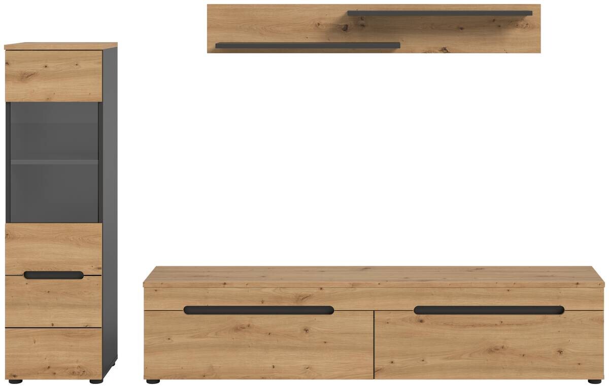 Wohnwand Canu basaltgrau Nachbildung Artisan Oak Nachbildung B/H/T: ca. 221x141x33 cm