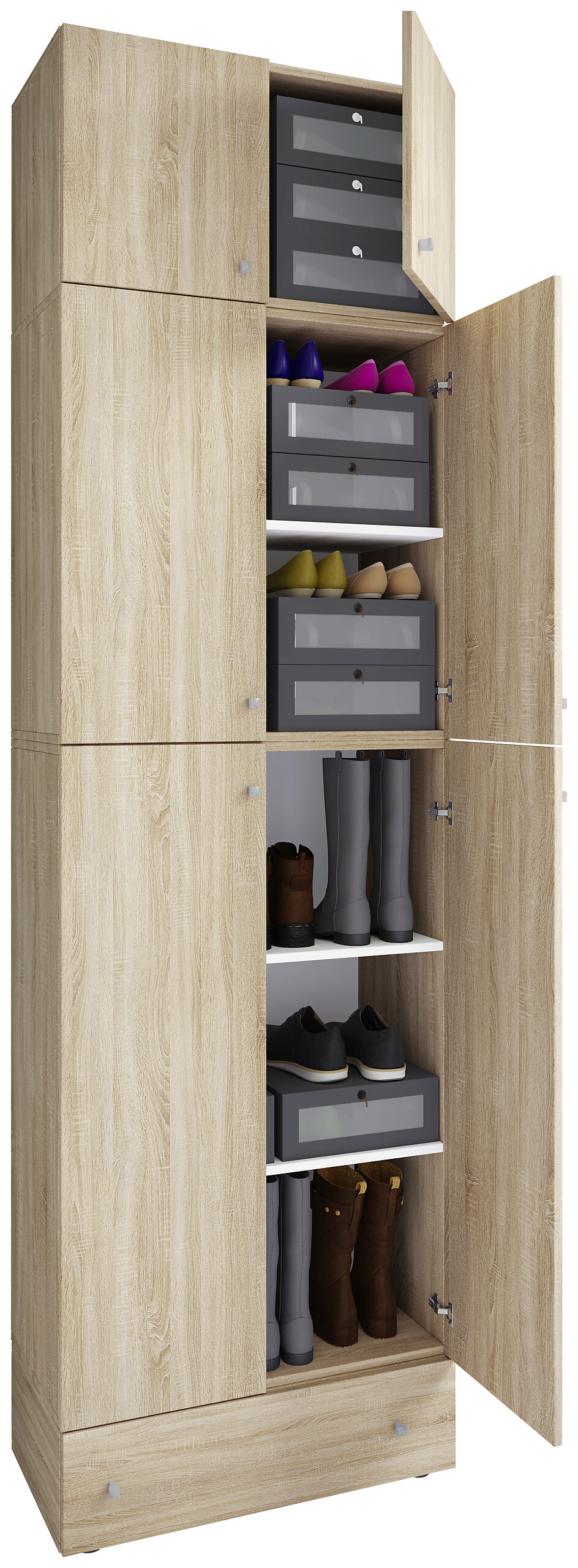 Schuhschrank Lona Eiche Sonoma Nachbildung weiß B/H/T: ca. 70x240x39 cm