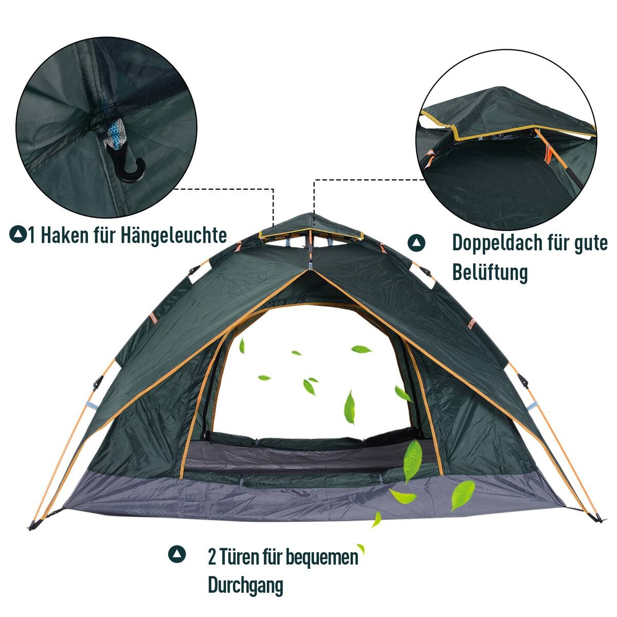 Outsunny Quick-Up-Zelt dunkelgrün Polyester-Mischgewebe B/H/L: ca. 210x140x210 cm