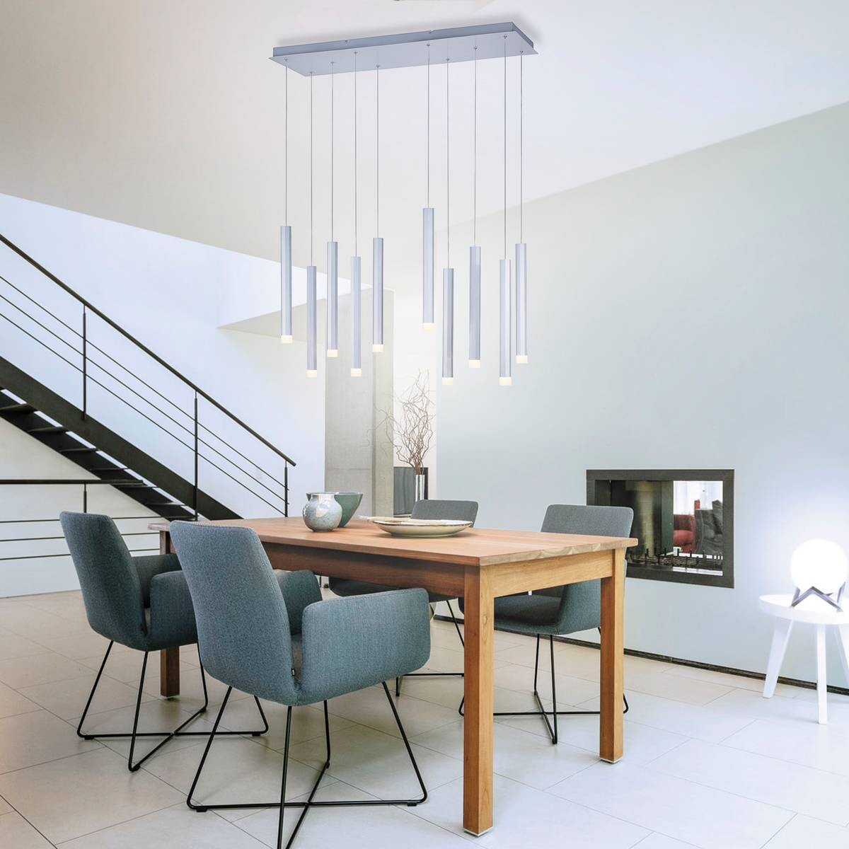 Just Light LED-Pendelleuchte BRUNO 15206-95 Alu Eisen Aluminium B/H/T: ca. 89x120x30 cm 10.0 Brennstellen