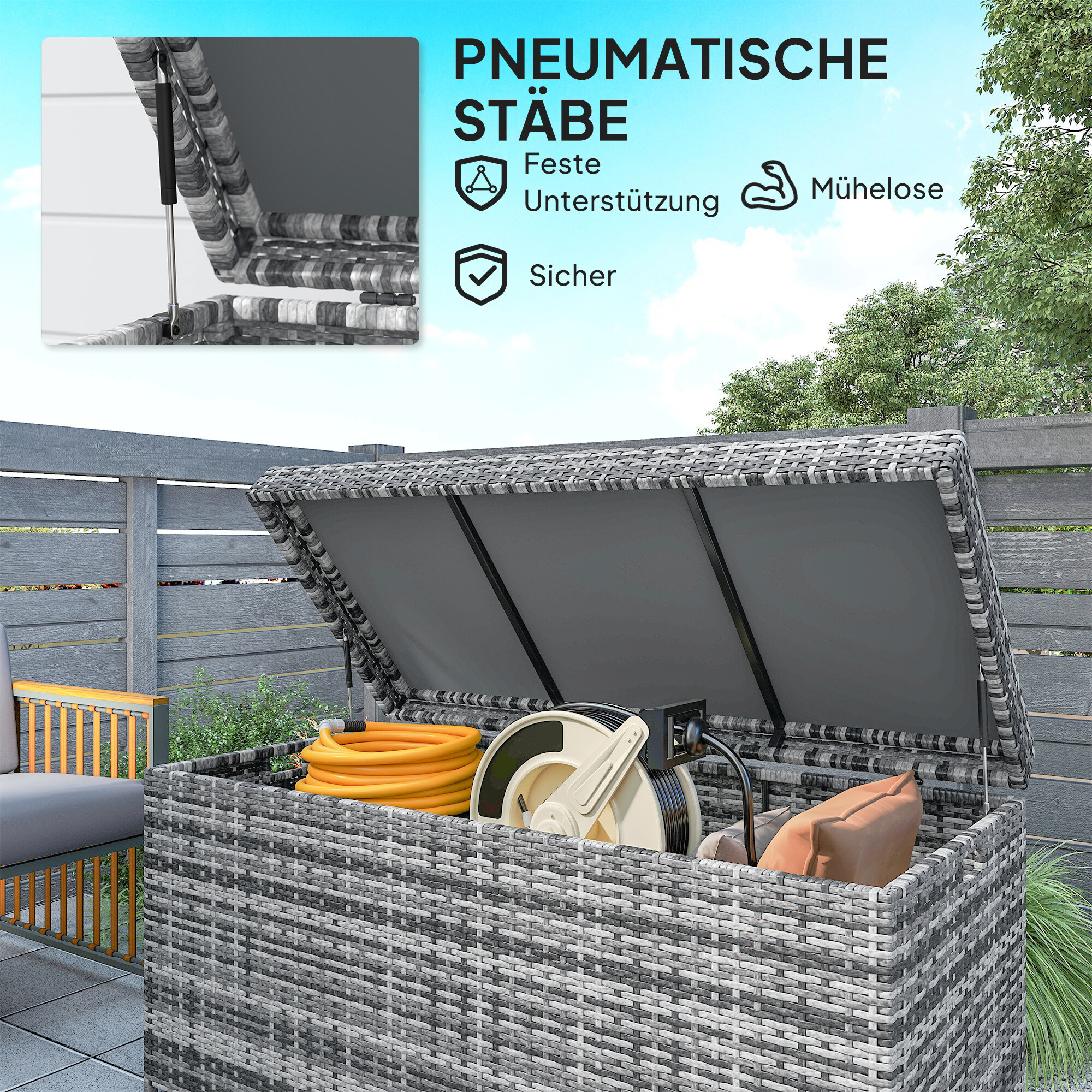 Outsunny Rattan Auflagenbox dunkelgrau Polyethylen B/H/L: ca. 61x65x130 cm