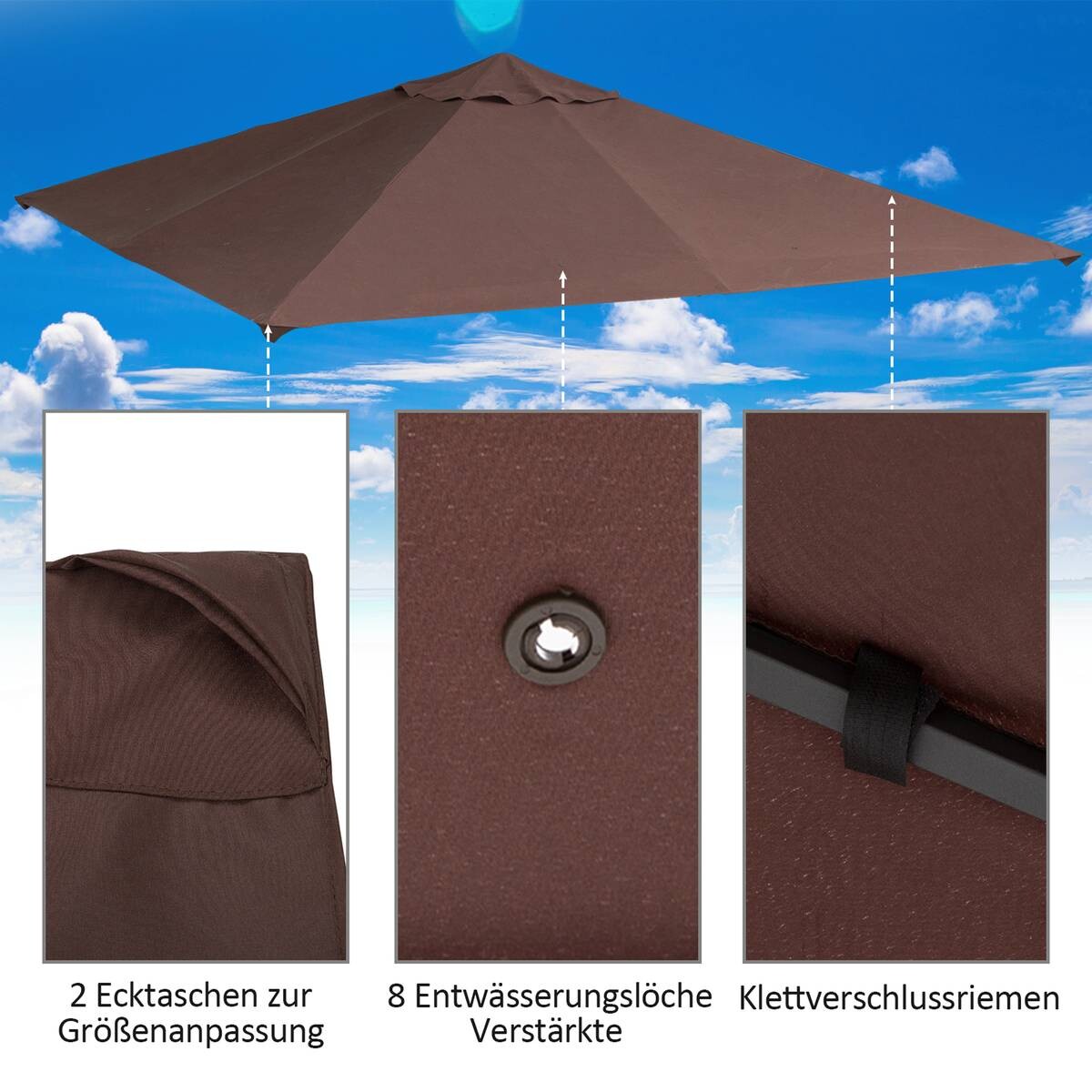 Outsunny Ersatzdach für Pavillon braun Polyester-Mischgewebe B/L: ca. 300x300 cm