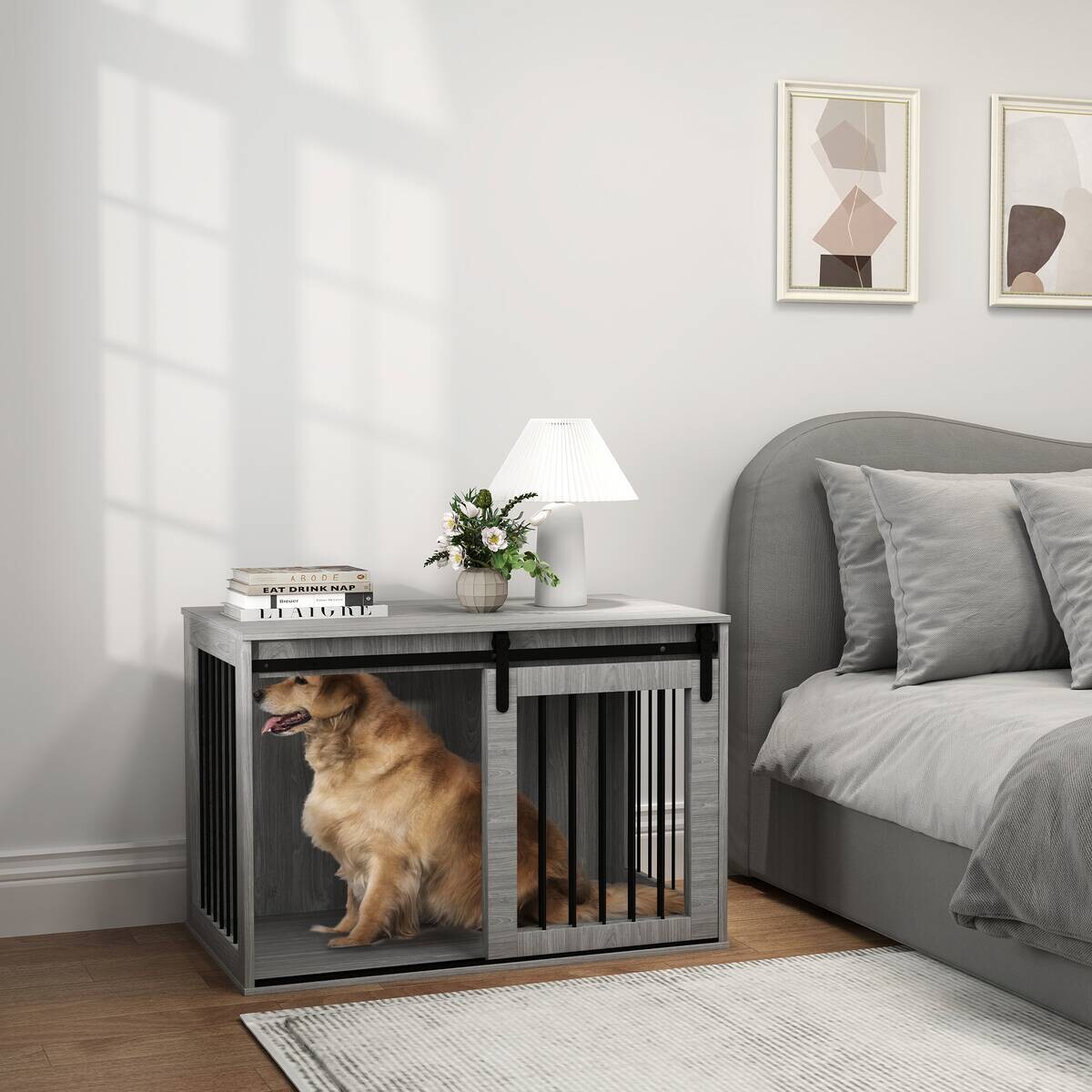 PawHut Hundekäfig grau Spanplatte B/H/L: ca. 58x61x98 cm