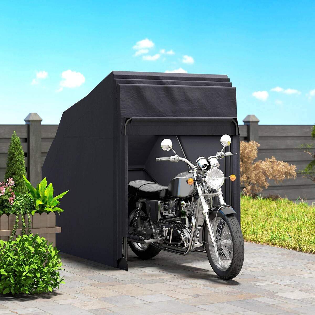 Outsunny Motorradgarage schwarz B/H/L: ca. 135x191x345 cm