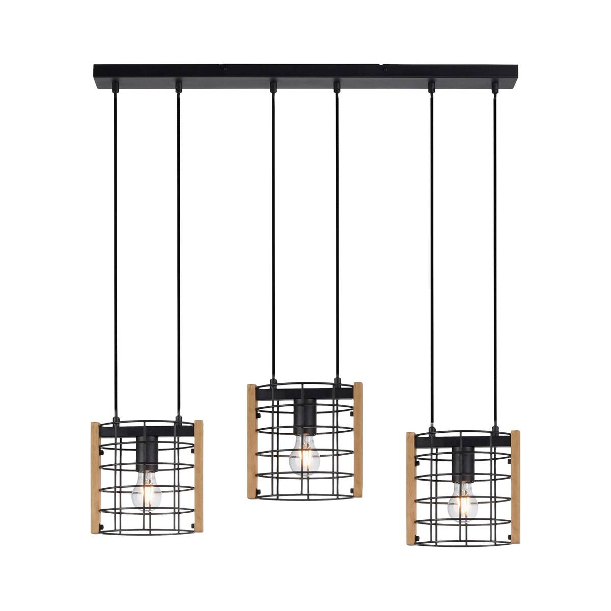 Just Light Pendelleuchte DRAIN 15252-18 kiefer schwarz Holz Metall B/H/T: ca. 82x150x12 cm E27 3 Brennstellen