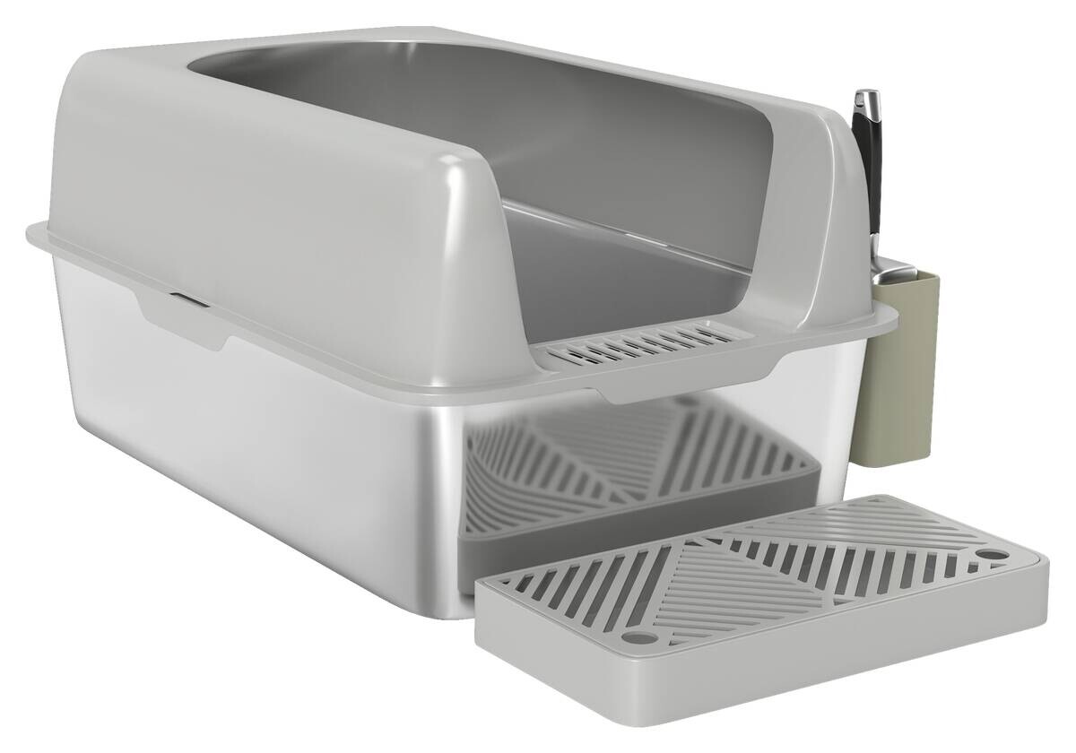 PawHut Katzentoilette hellgrau Edelstahl B/H/L: ca. 40,6x29x60,2 cm