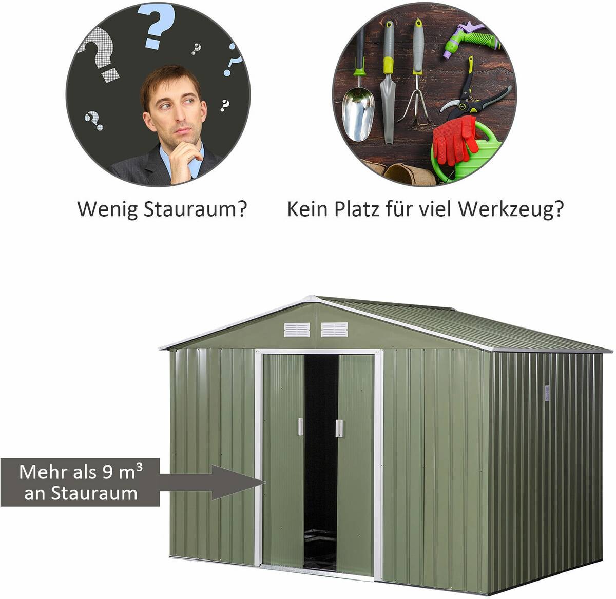 Outsunny Gartenschuppen grau Metall B/H/L: ca. 191x192x277 cm