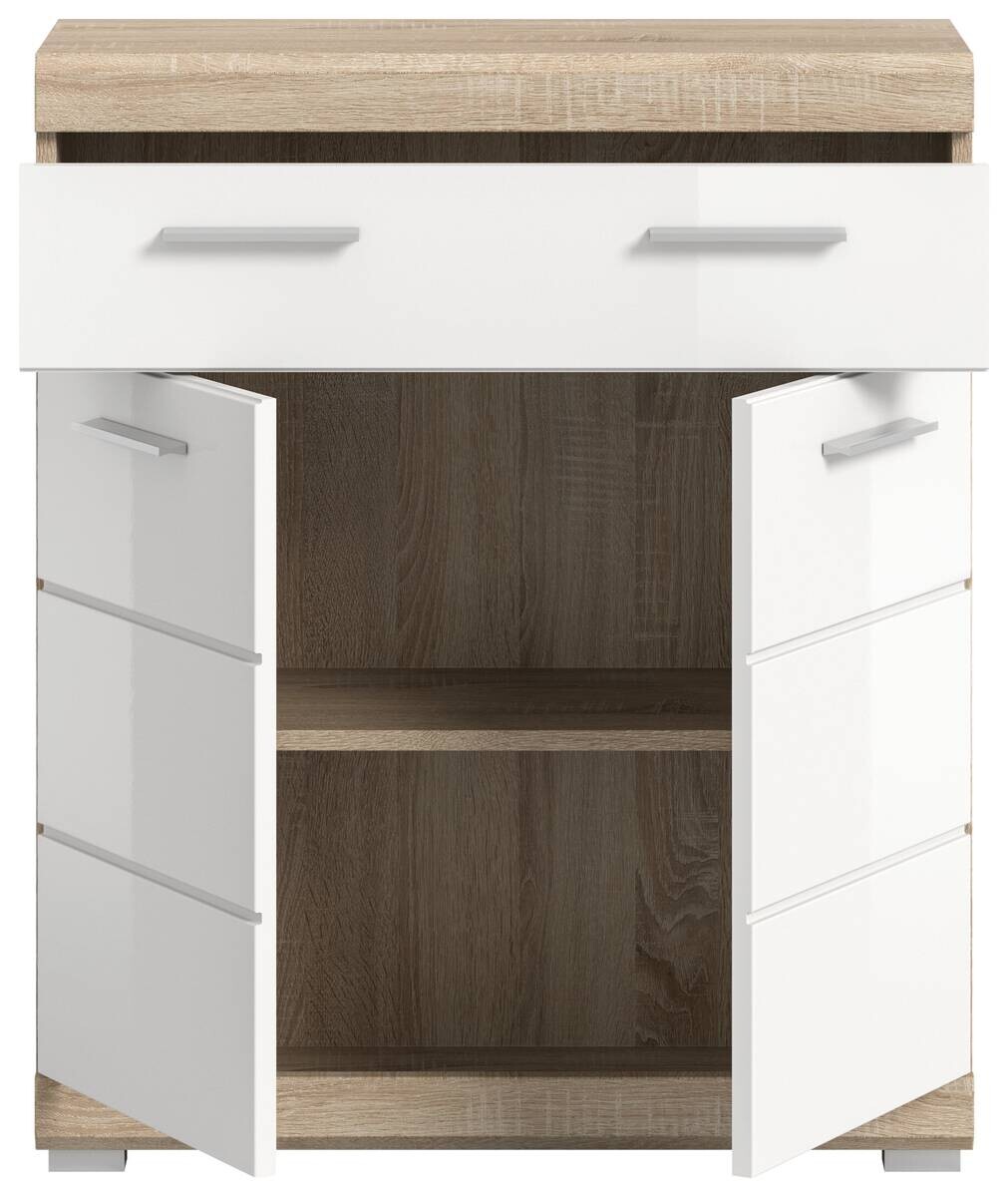 Schrank Lambada Eiche Sonoma Nachbildung weiß Hochglanz B/H/T: ca. 74x88x31 cm