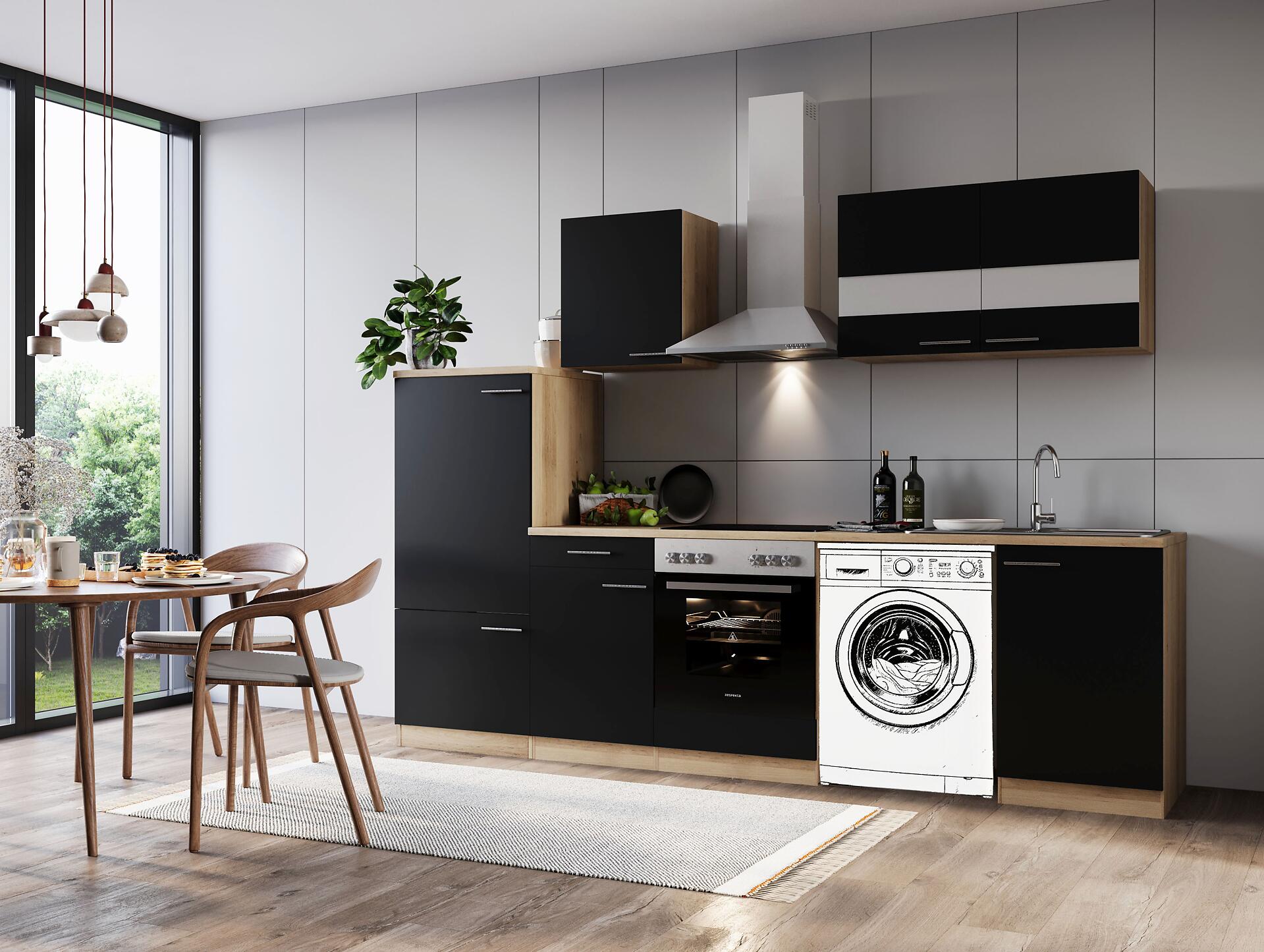 Respekta Küchenblock Merle schwarz B/H/T: ca. 280x200x60 cm