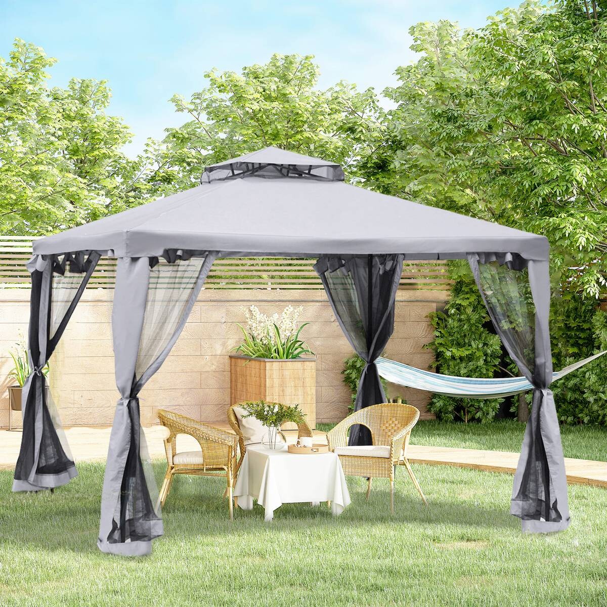 Outsunny Pavillon hellgrau Metall B/H/L: ca. 294x265x294 cm