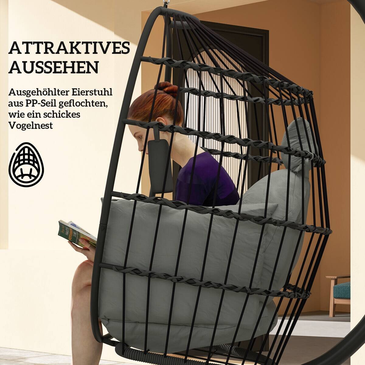 Outsunny Hängesessel schwarz Stahl B/H/L: ca. 88x192x120 cm