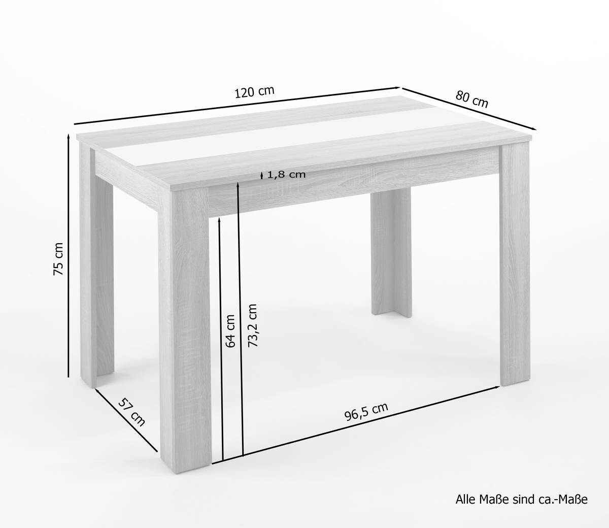 Tisch NORI Eiche Sonoma Nachbildung B/H/T: ca. 120x75x80 cm