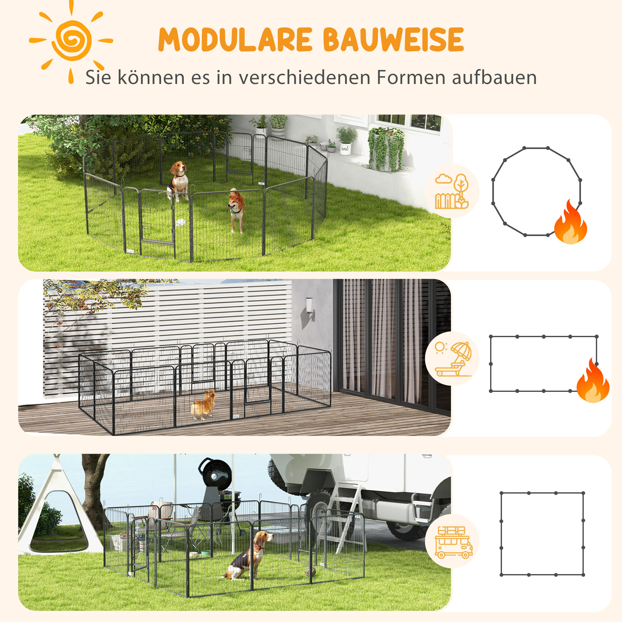 PawHut Welpenauslauf grau Stahl B/H/L: ca. 1,5x80x80 cm