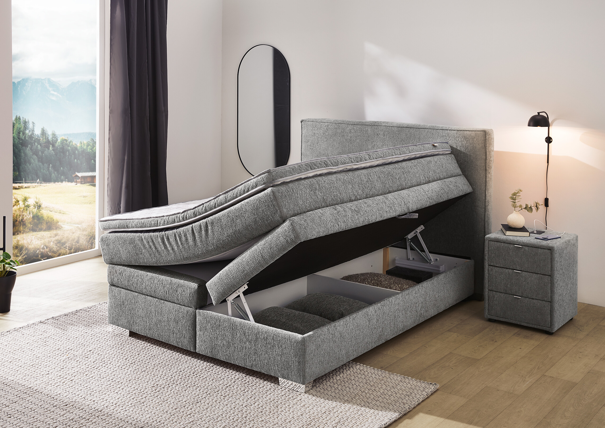 Boxspringbett  grau dunkel Liegefläche B/L: ca. 140x200 cm