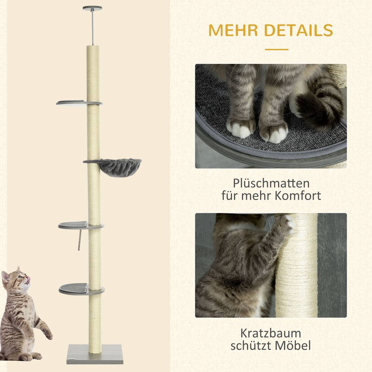 PawHut Kratzbaum grau Spanplatte B/H/L: ca. 40x40x250 cm