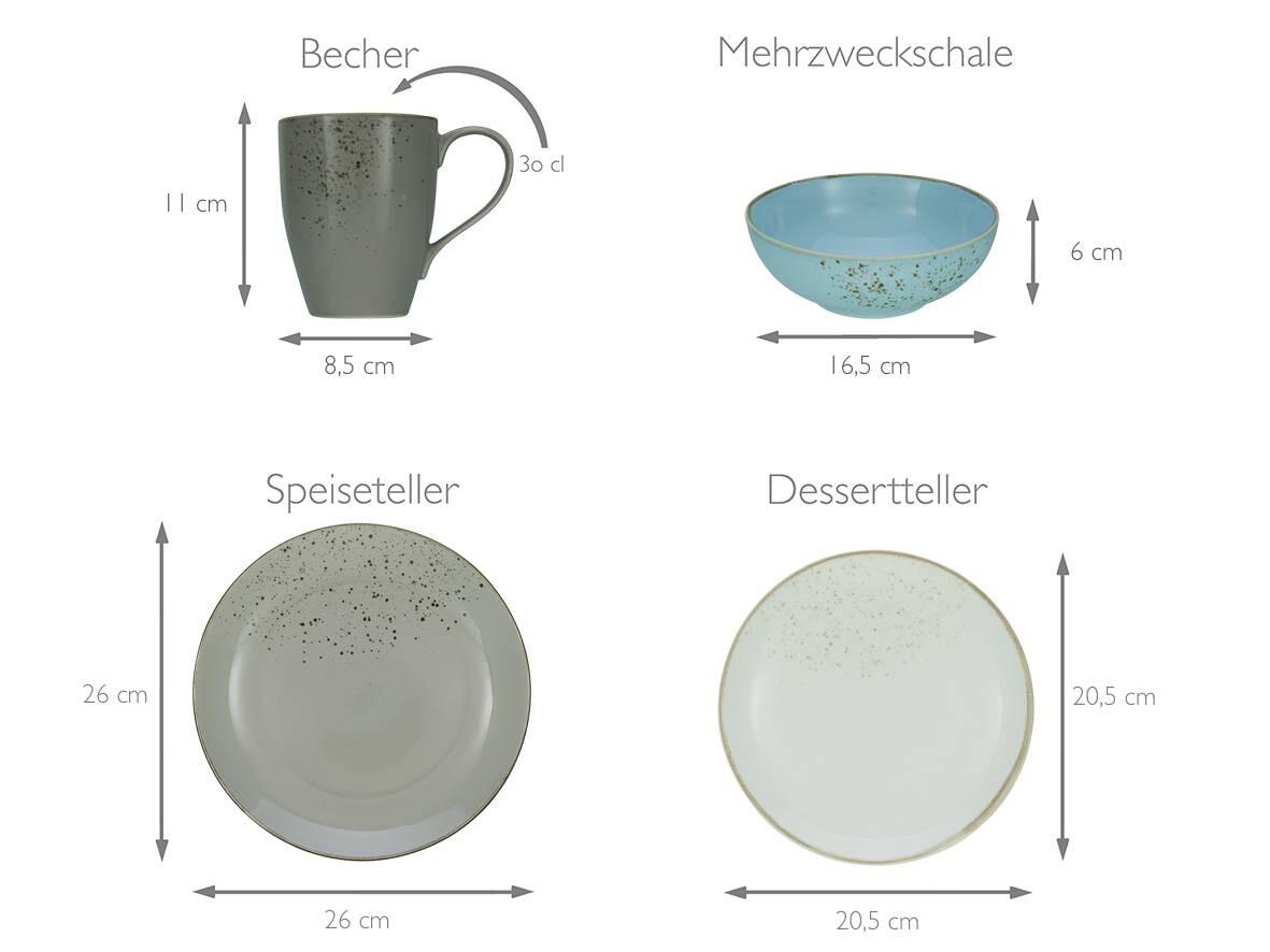 CreaTable Kombiservice Nature Scandinavia multicolor Keramik 16 tlg.