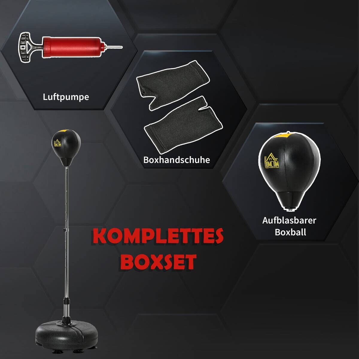 HOMCOM Punchingball Set schwarz Kunstleder B/H/L: ca. 45x151x45 cm