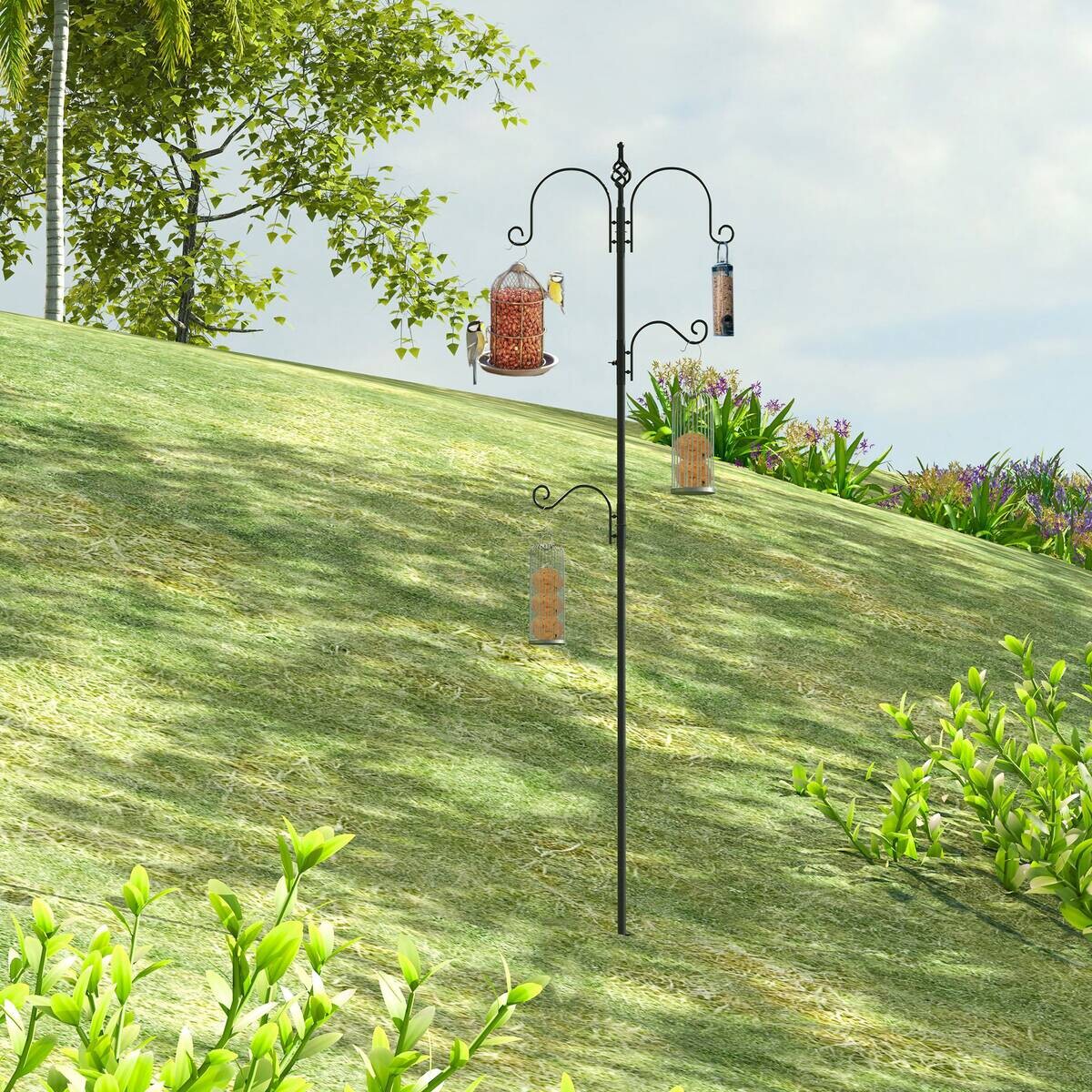 PawHut Vogelfutterstation schwarz Stahl B/H/L: ca. 54,5x208x54,5 cm